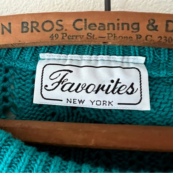 Womens vintage 80s/90s solid teal long sleeve textured‎ cotton sweater M - Picture 6 of 6